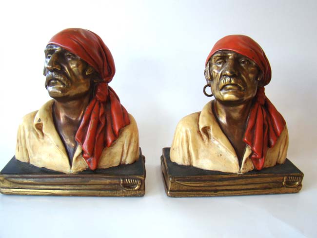 A fine pair of Pirate head bookends designed by Paul Herzel and made by Marion Bronze circa 1930